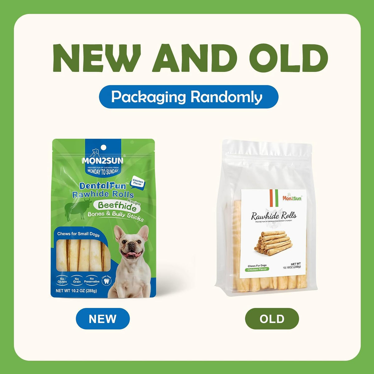 MON2SUN Dog Treats, 6Inch Chicken Flavor Rawhide Rolls, 10.2 oz
