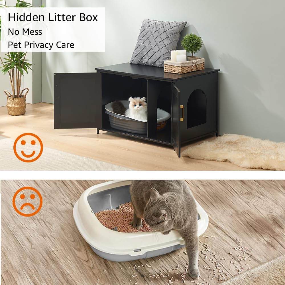 unipaws Top Opening Cat Litter Box Enclosure Furniture, Flip Top Design
