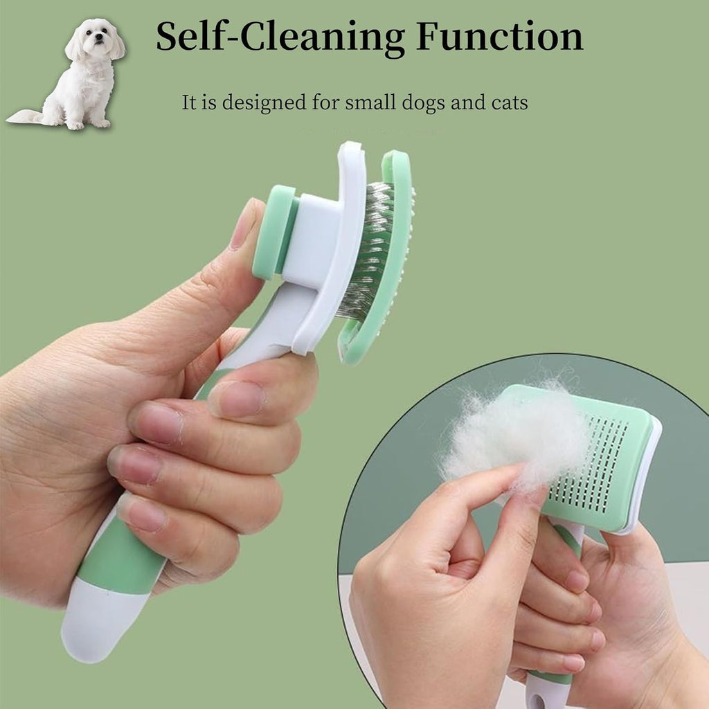 Self Cleaning Slicker Dog Brush for Small Long-Haired Breeds(White, Red)