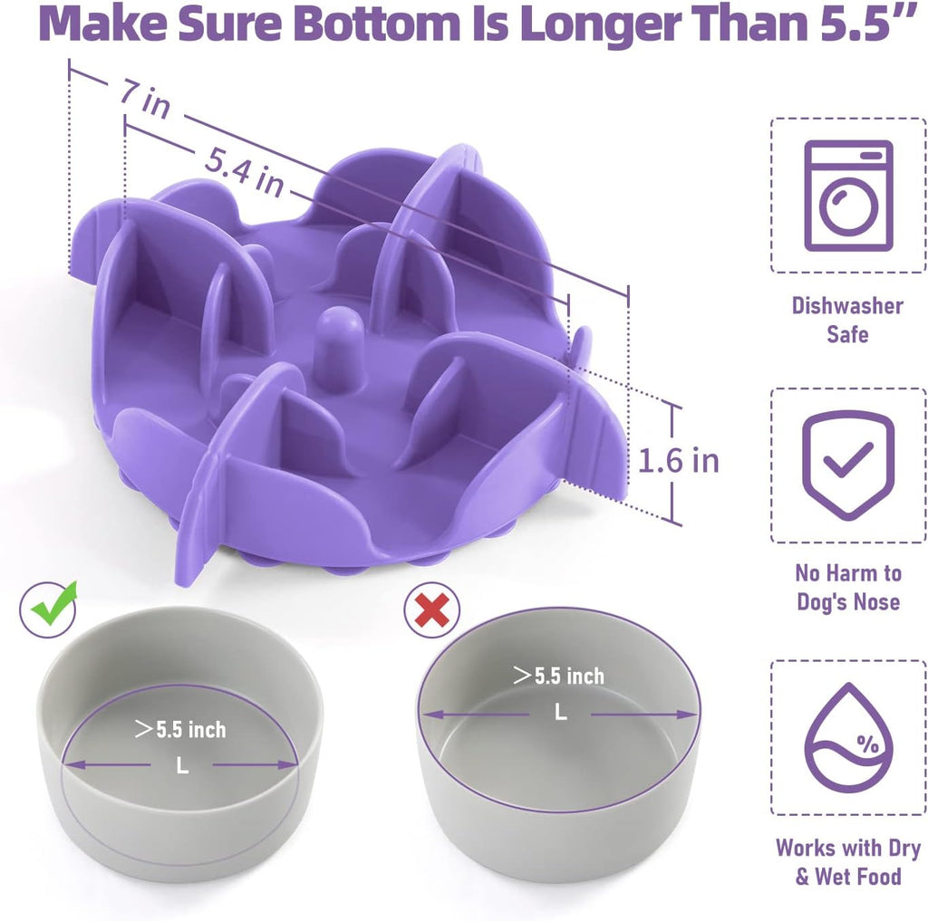 Jaoul Slow Feeder Dog Bowls Insert for Large Breed, 7 Inch Cuttable Slow Feeder Insert with 32 Octopus Suction Cups for Medium Large Size Dog Food Bowl (X-Large, Purple)