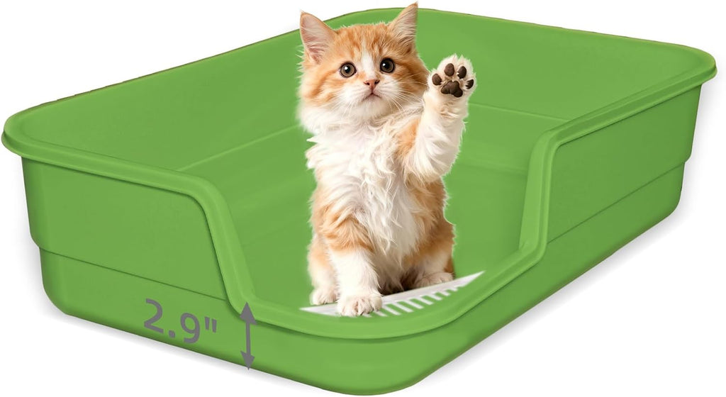 Extra Large Litter Box with Low Entry,Jumbo Cat Litter Box for Kitty and Senior Cats,Cat Box for Indoor Cats,Open Top Corner Litter Pan,Easy to Clean,23.6" L x 15.7" W x 5.9" H (Green)