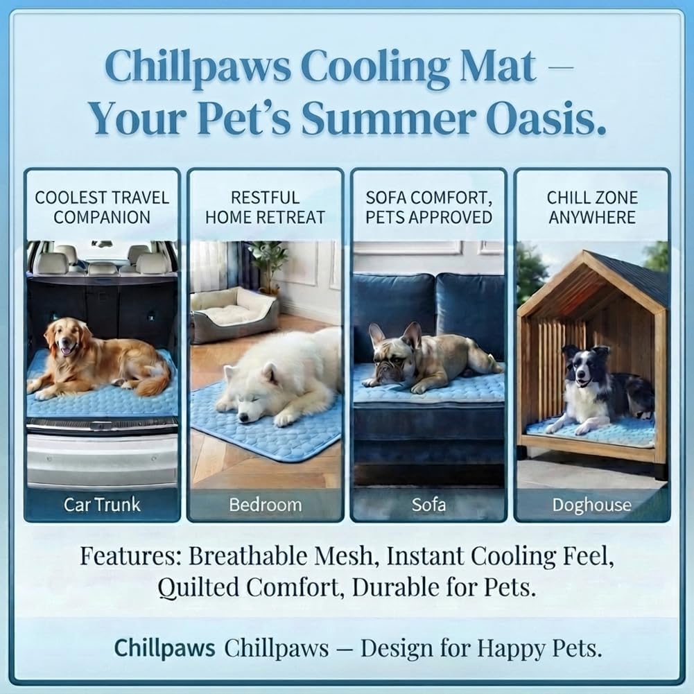 Pet Cooling Mat, ICY nap Dog mat, Portable Washable Ice Silk Cooling Pad for Dogs Cats, Breathable Foldable Mat for Large Small Dogs, Summer Cool Mat for Kennel Floor Car Sofa(Blue,XX-Large)