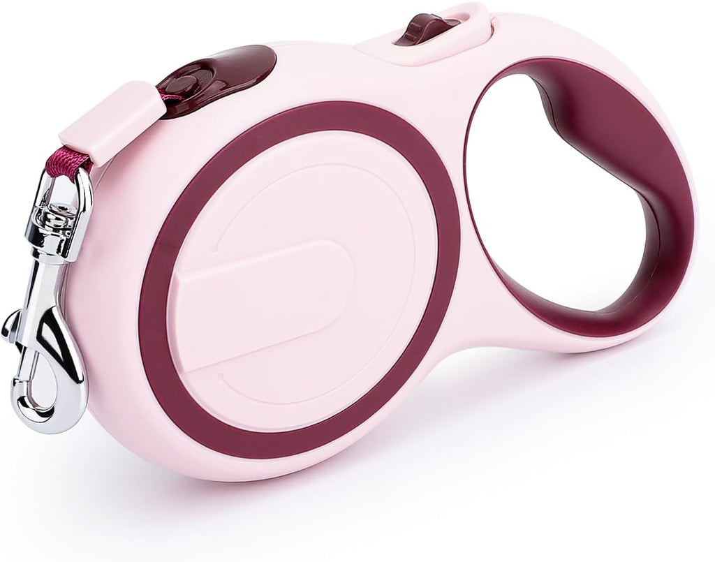 Segarty Dog Retractable Leash, 16ft Heavy Duty Walking Dog Leash for Medium Small Pet up to 44lb, Anti-Slip Handle 360°Tangle-Free Nylon Tape, 1-Handed 1 Button Lock and Release (Pink Wine)