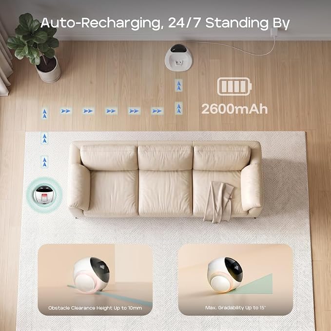 Mobile Pet Camera Robot, 1080P App-Controlled Home Camera for Dogs Cats