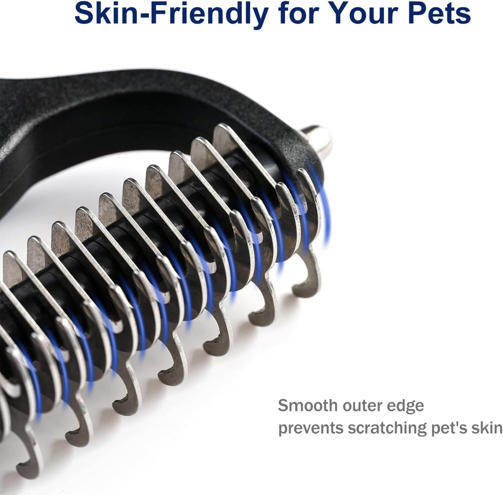 WePet Grooming Rake for Dogs & Cats, Double-Sided Deshedding Brush, Extra-Wide Dematting Tool, Slicker Comb for Undercoat & Loose Hair Removal, Reduces Shedding by 95%, Blue, Large