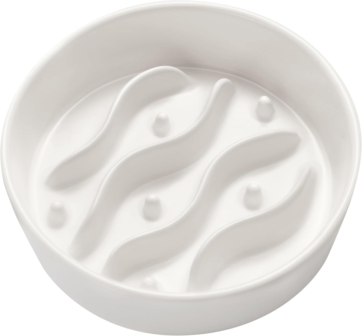 Ceramic Slow Feeder Dog Bowls for Small Dogs, 0.6 Cup Dog Slow Feeder for Fast Eater, Puzzle Maze Bowl, 14oz, 6in, White