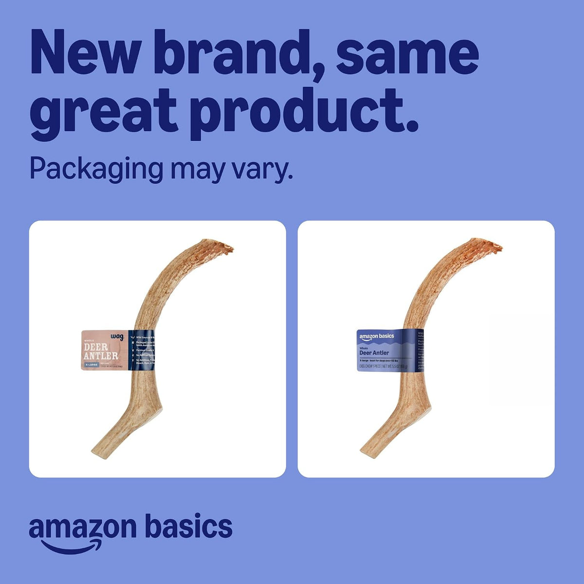 Amazon Basics Dog Deer Antler Chew, Naturally Shed, Whole, 9-10.5 inches, Long Lasting for Aggressive Chewers, X-Large, Best for Dogs Over 45 lbs (Previously Wag)