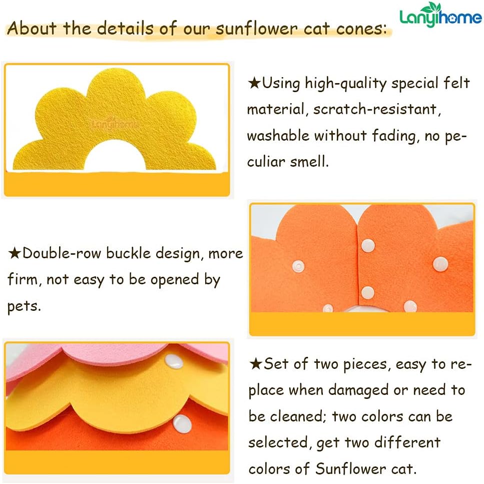Adjustable Cat Recovery Collar - Cute Flower Neck Cones After Surgery, Set of 2, Surgery Recovery Elizabethan Collars for Kitten and Cats S Size (2 pcs)