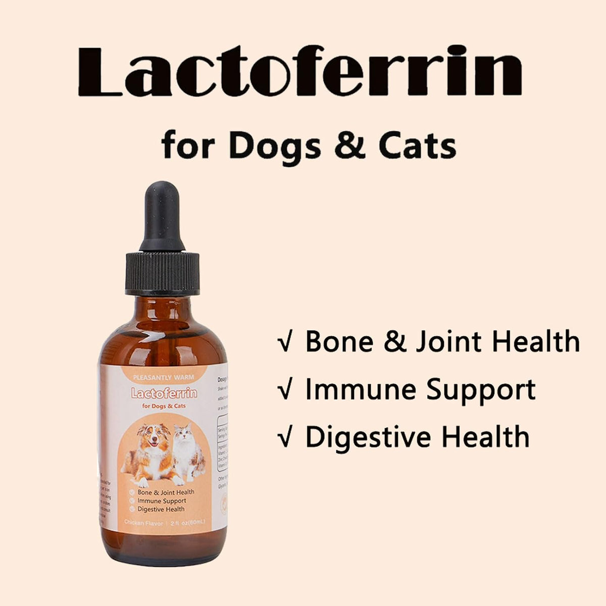 Lactoferrin for Dogs & Cats, Supports Canine Bone, Joint, Immune & Digestive Health ，Chicken Flavor ，2 fl oz