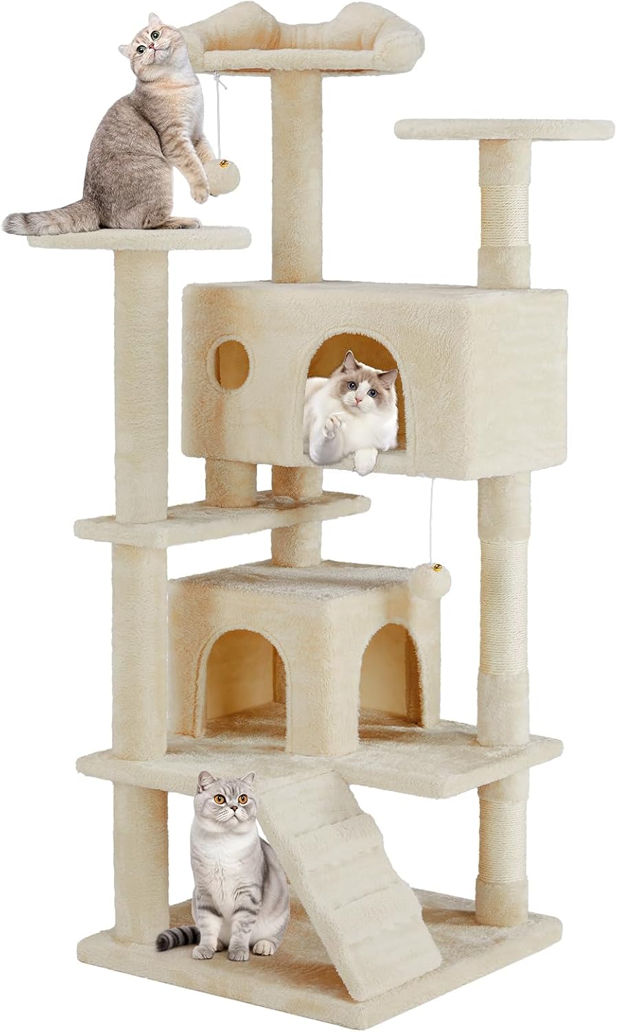 54 Inch Cat Tree Tower with Sisal Scratching Post, Multi-Level