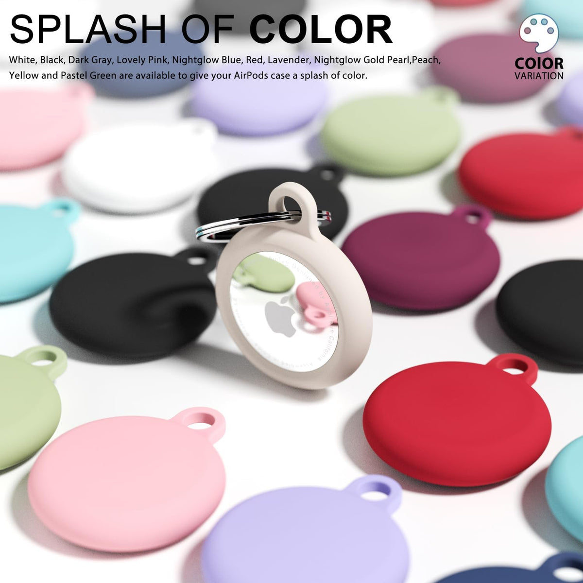 oakxco Beige Airtag Keychain Silicone, Airtag Holder with Key Ring, Air Tag Cover Cute Accessories for Kids, Luggage, Car Dog Collar, Car, Compatible with Apple Airtag Case Waterproof, Cream Stone