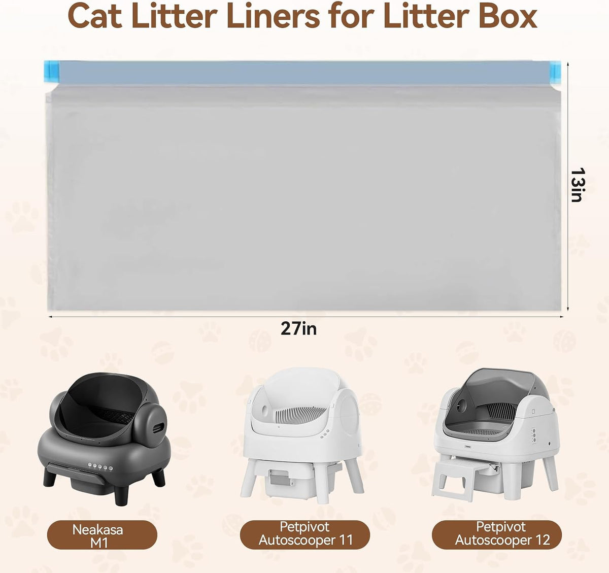Cat Litter Bags 27"x13" for NeakM1 & Petpiv 11/12, Thick with Drawstring