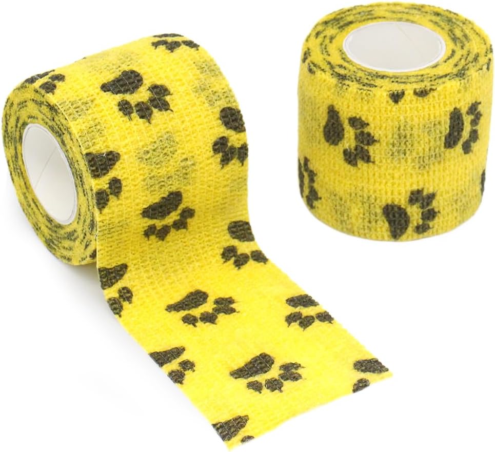 Self Adhesive Bandage Wrap Animal Cohesive Bandage Self Adherent Wrap First Aid Tape for Dogs Cats Horses Birds & Wrist Healing Ankle Sprain (2 Inch Ye Paw Set 6 Rolls)