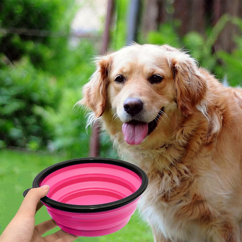 Dog Bowl Pet Collapsible Bowls, 2 Pack Collapsible Dog Water Bowls for Cats Dogs, Portable Pet Feeding Watering Dish for Walking Parking Traveling with 2 Carabiners (Large, Orange+Pink) 