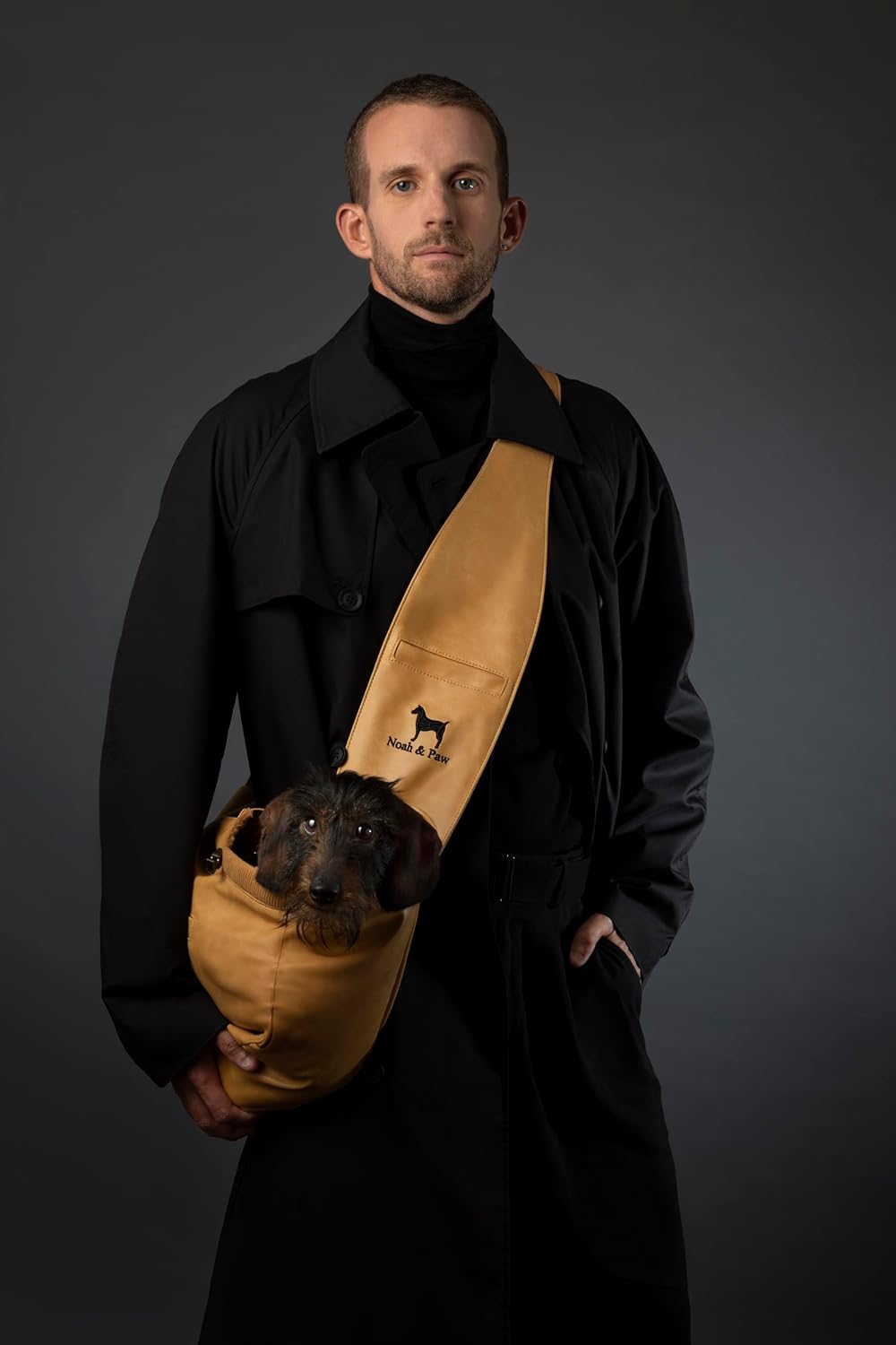 Noah & Paw Dog Sling Carrier for Small Dogs 5-18lb, Cat Carrier, Pet Sling with Adjustable Padded Strap, Vegan Leather Lined with Fur, 3X Safety Feature, Machine Washable