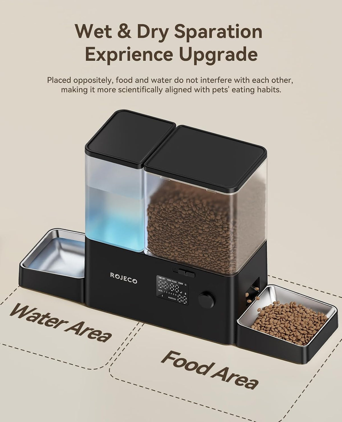 ROJECO Automatic Cat Feeder and Water Dispenser,8.5L Timed Cat Feeder