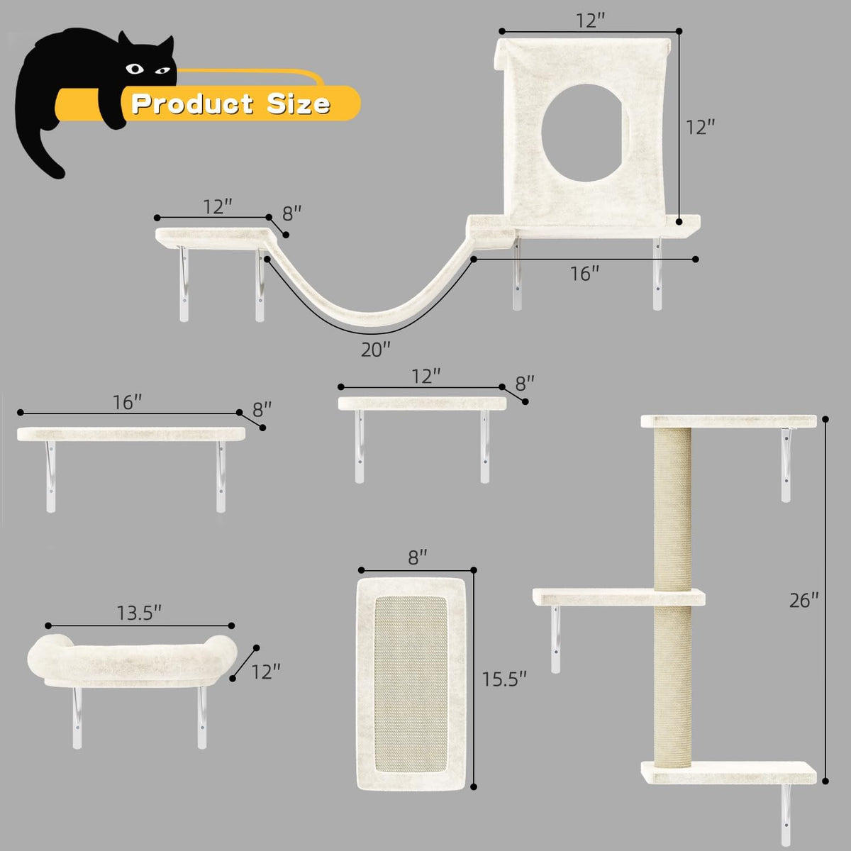 12-in-1 Cat Wall Shelves, Luxury Wall-Mounted Cat Shelves, Beige