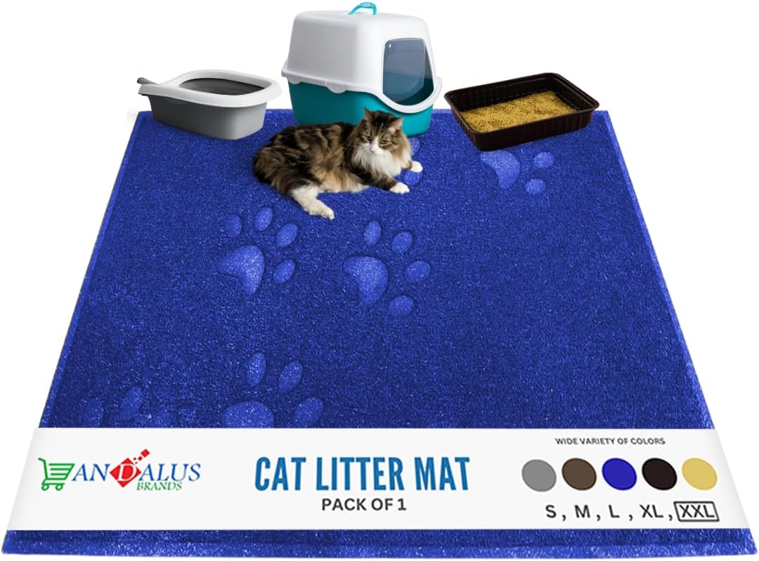 Andalus Jumbo Cat Litter Mat, Pack of 1 - Waterproof, Non-Slip & Easy to Clean Cat Litter Box Mat for Extra Efficient Pet Litter-Trapping, Blue (47” X 35”)