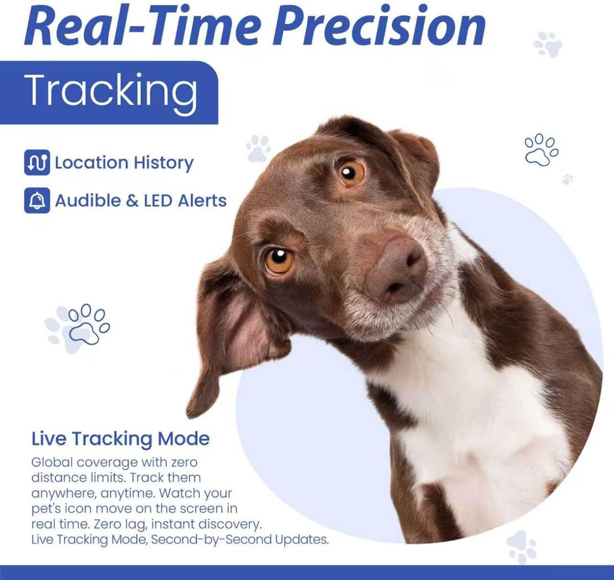 Pet Real Time GPS Tracker, Smart Dog Tracker GPS with 1 Month Subscription