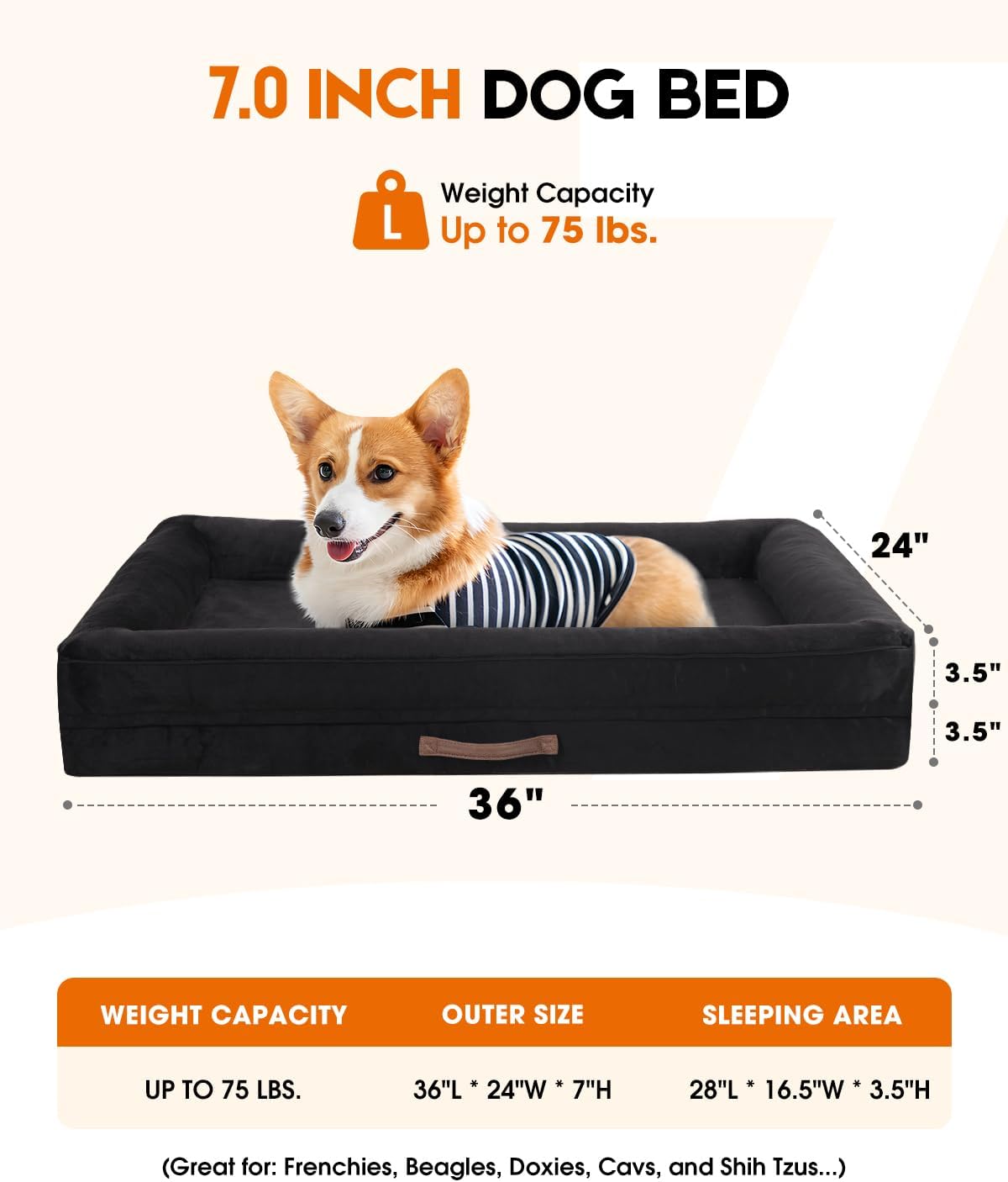 Upvilla Orthopedic Dog Bed, Four-Sided Medium Dog Sofa,Washable Cover Black