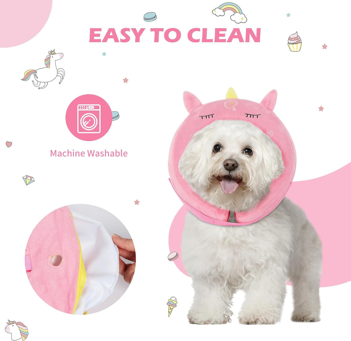 IEUUMLER Inflatable Recovery Dog Collar, Protective Donut Cone, Adjustable Soft Collar for Dog and Cat After Surgery Prevent from Biting & Scratching EU002 - Unicorn XL