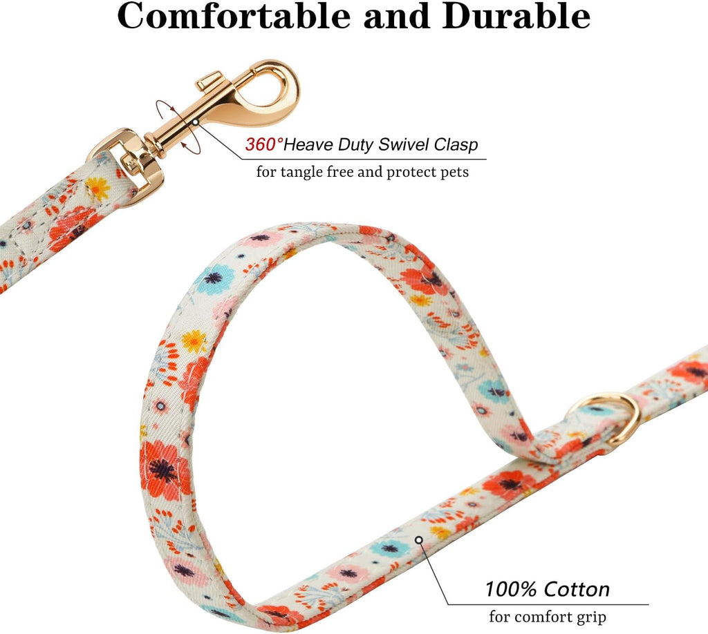 CHEDE No Pull Floral Pattern Dog Harness- Lightweight and Soft Harness, Adjustable Small Dog Harness and Leash Set, with Dog Leash, Suitable for Puppy Small and Medium-Sized Dog