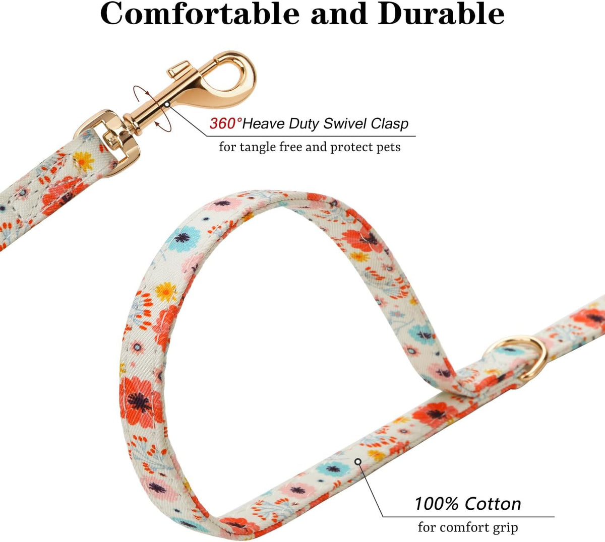 CHEDE No Pull Floral Pattern Dog Harness- Lightweight and Soft Harness, Adjustable Small Dog Harness and Leash Set, with Dog Leash, Suitable for Puppy Small and Medium-Sized Dog
