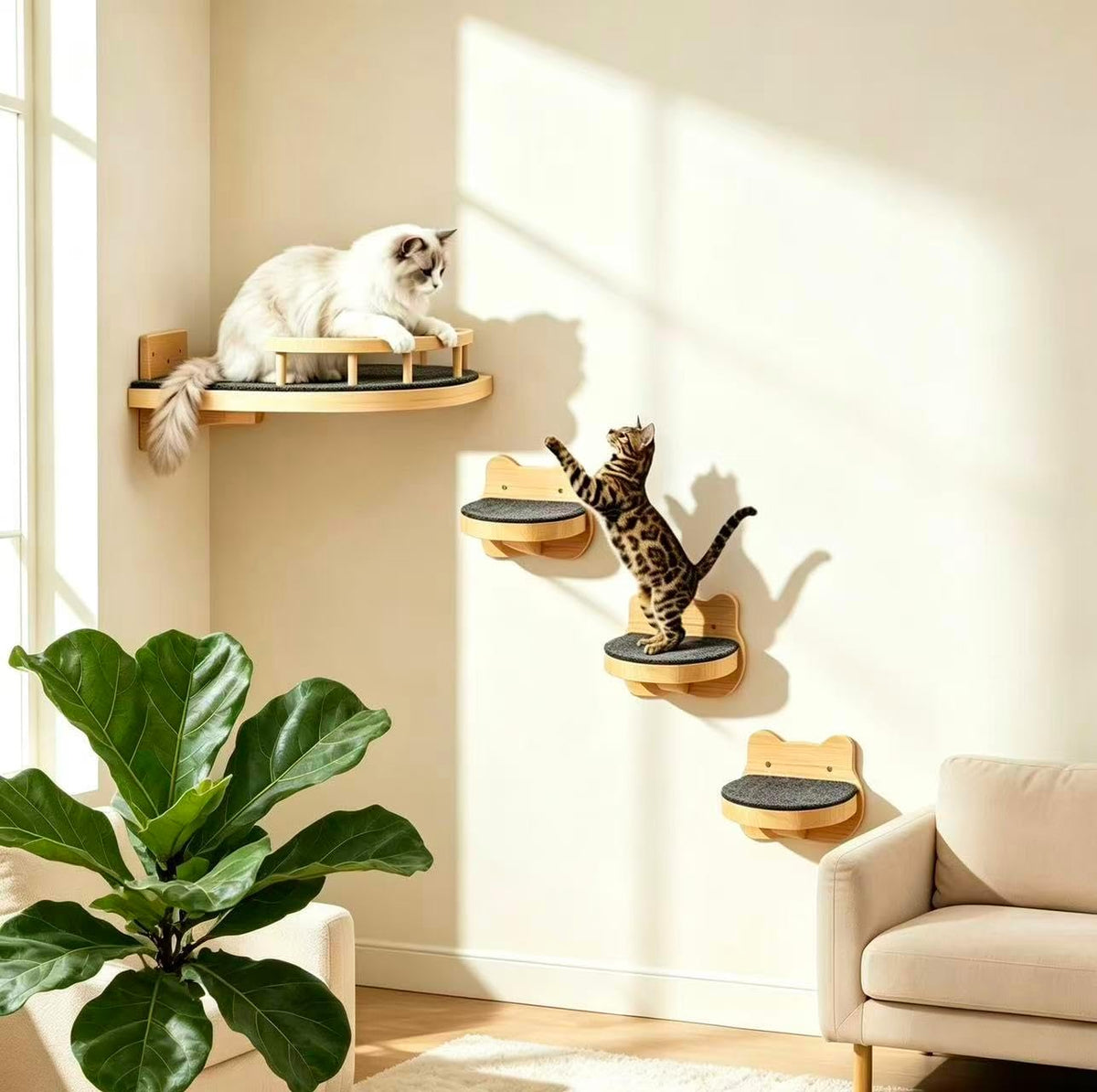 LSCQYYCC- Cat Wall Shelves, Cat Shelf with 3Wide Perch Steps, Modern Floating Cats Stairs for Indoor Sleeping, Playing, Climbing