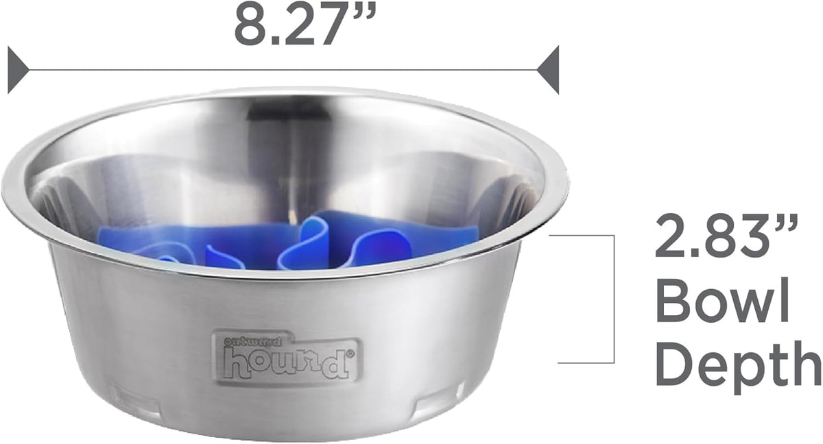 Outward Hound Fun Feeder Stainless Steel Slo Bowl for Dogs, Medium, 8.3" | Slows Fast Eaters, Can Aid Digestion, Holds 2 Cups Dry or Wet Food, Removable Maze, Non-Slip, Fits Raised Feeding Stations 