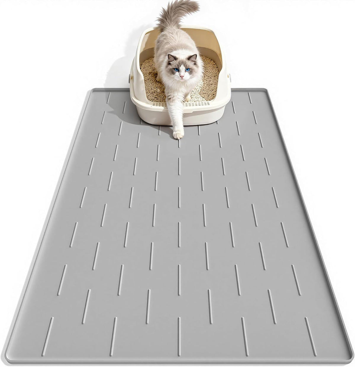 Pieviev Silicone Cat Litter Mat, Traps Litter & Easy to Clean, 34'' x 22'' | Raised Edges Lock Litter & Urine, Scratch and Wear-Resistant Cat Box Mat, Non-Slip Backing, Fit Most Standard Boxes