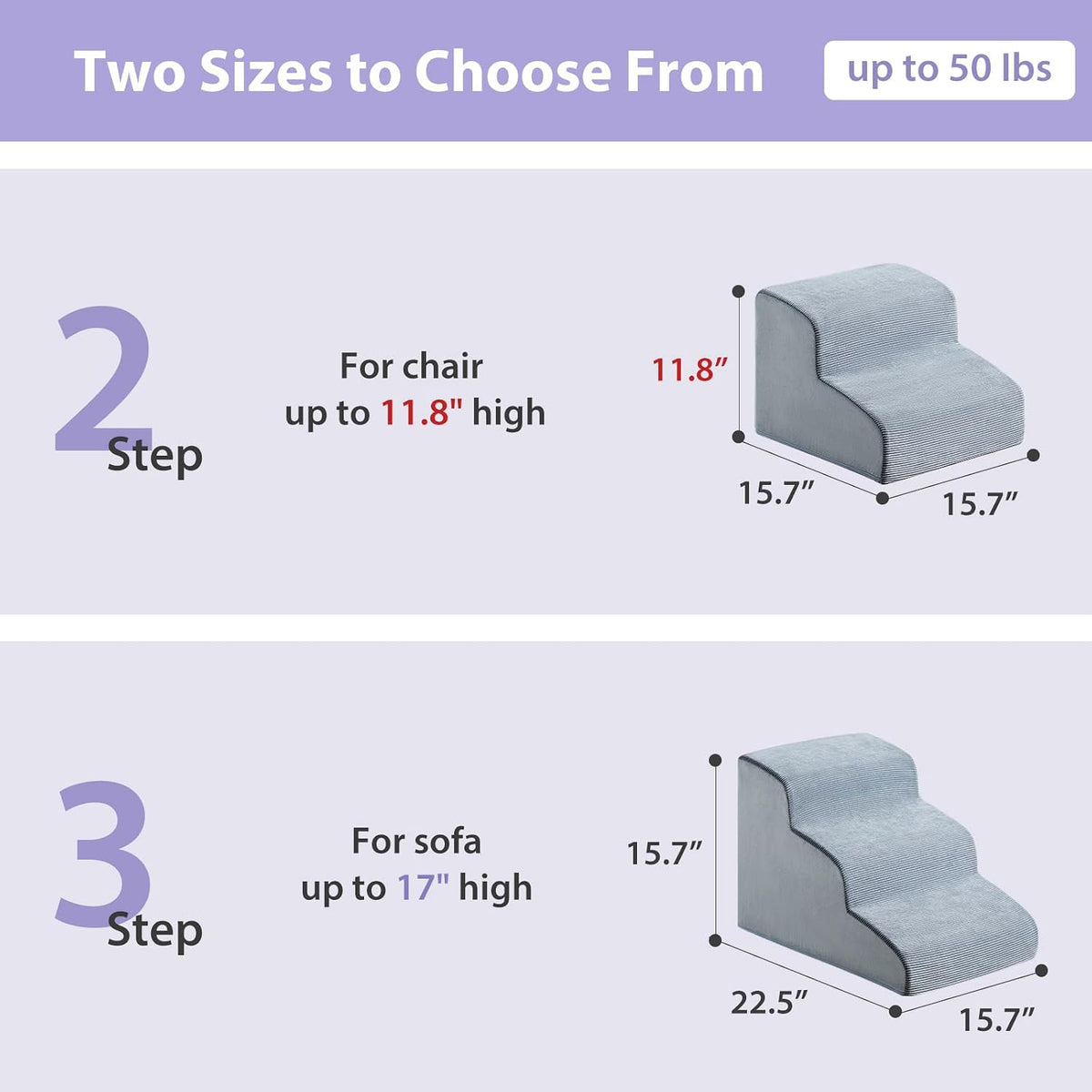 LEXTRO Dog Stairs for Small Dogs, 2-Steps Dog Ramp for Couch, Pet Stairs with Highly Supportive Foam and Non-Slip Bottom, Pet Steps for Cat & Doggie (High 11.8 Inch)