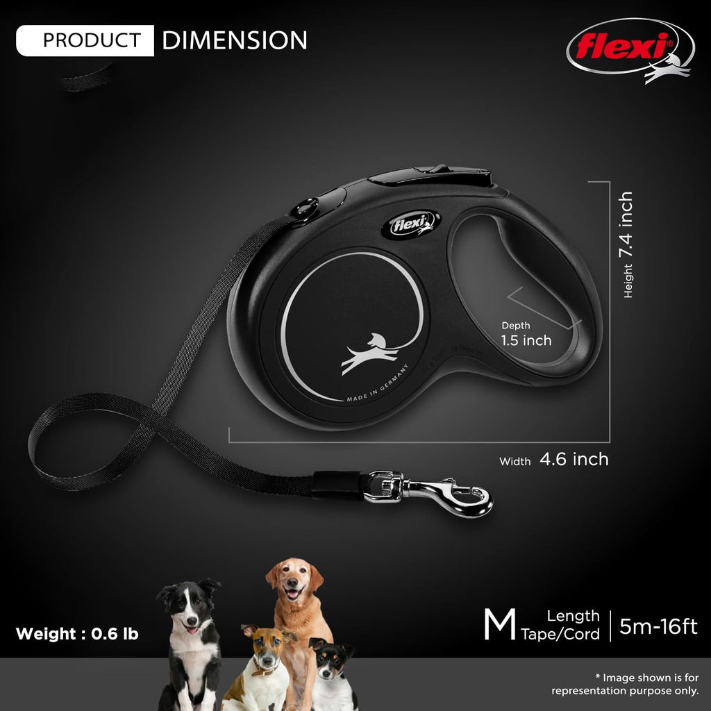 FLEXI® Classic Tape Retractable Dog Leash, Medium, 16 ft - Black