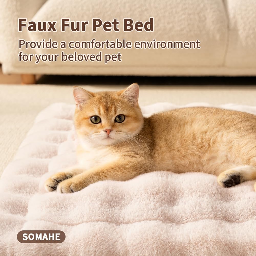 SOMAHE Soft Plush Cat Bed Mat, Machine Washable, Small 23x15 Milky White