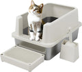 RIZZARI Stainless Litter Box Semi-Closed: Odorless, Large, Easy Clean | High Splash Guard / Non-Stick Steel Pan / 20L Capacity / Raised Step / Fits Any Room / Multi-Cat Use