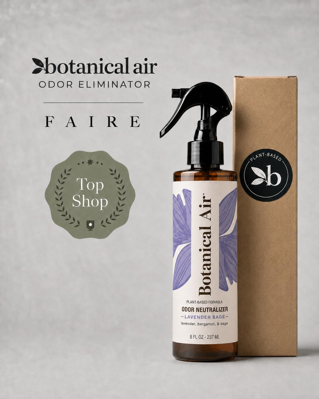 Plant-Based Odor Eliminator Spray – Natural Essential Oil Air Freshener for Home, Bathroom, Fabrics & Pet Areas – 8 oz (Lavender Sage)