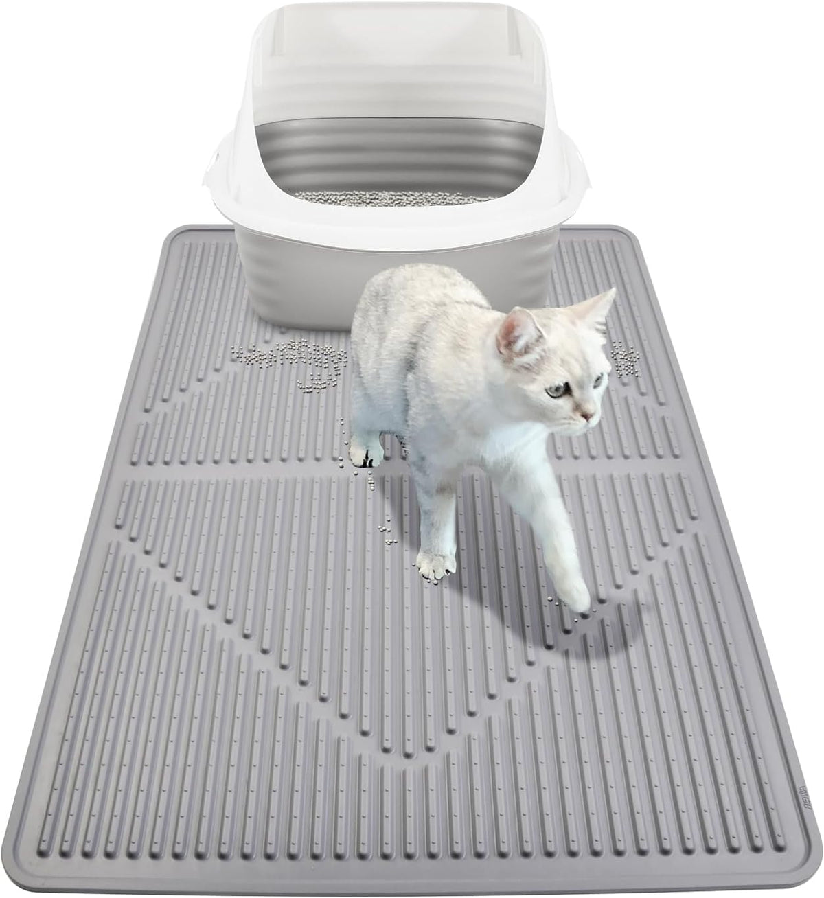 Mofason Rubber Large Cat Litter Mat, Grey Silicone Kitty Cat Litter Box Mat | Waterproof 28"x20" litter matt for cats; easy clean litter trapping catcher mat, cat litterbox mats, large pet mat cat indoor