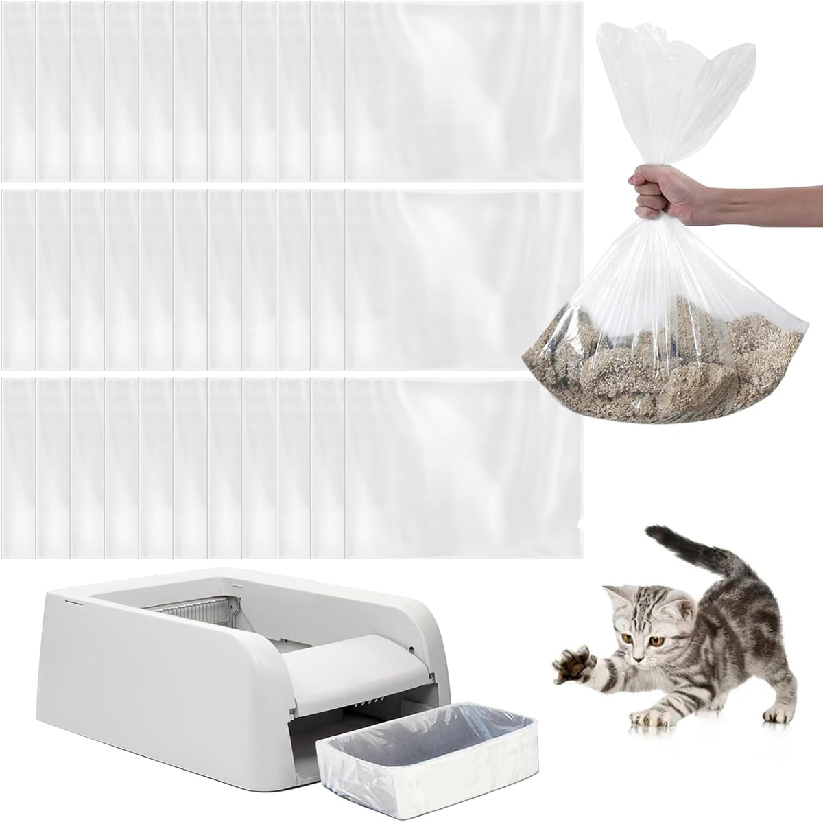 30 Count Cat Litter Box Bags Liners Compatible with Petsafe Self-Cleaning Cat Litter Box,Easy Clean & Replaceable Waste Bag