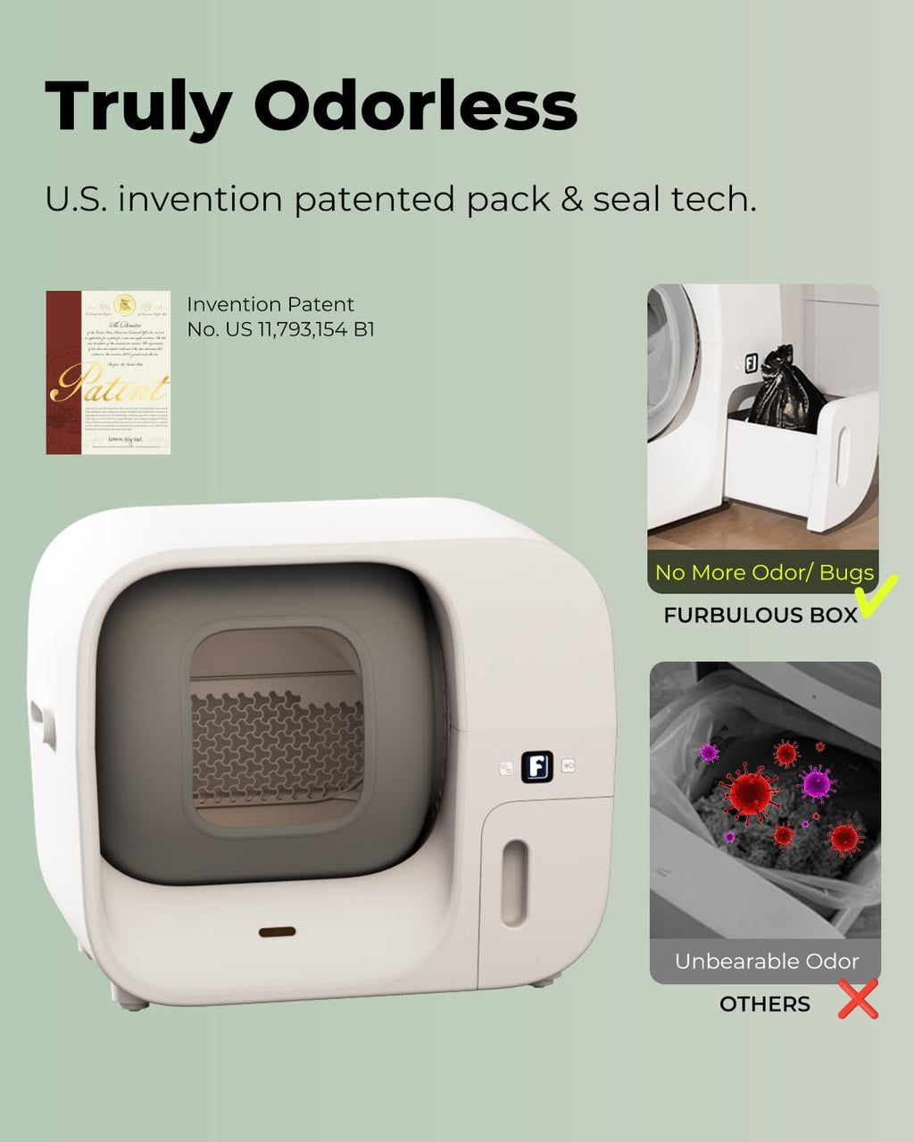 Furbulous True Odor-Free Self Cleaning and Self-Packing Cat Litter Box