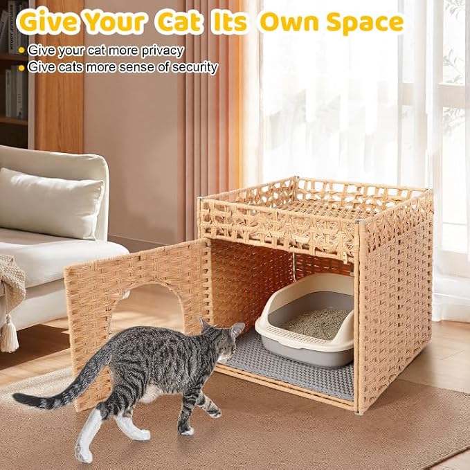 Hidden Cat Litter Box Enclosure Furniture, Dog Proof Indoor Cat House