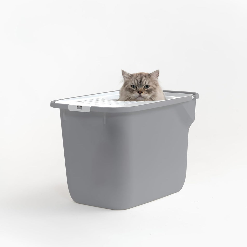 IRIS USA Large Top Entry Cat Litter Box, Hooded Privacy, Gray/White | Multi-Cat Households, Enclosed Top Access, Mess Containment System, Protected Interior, Reduced Tracking, Odor Trapping
