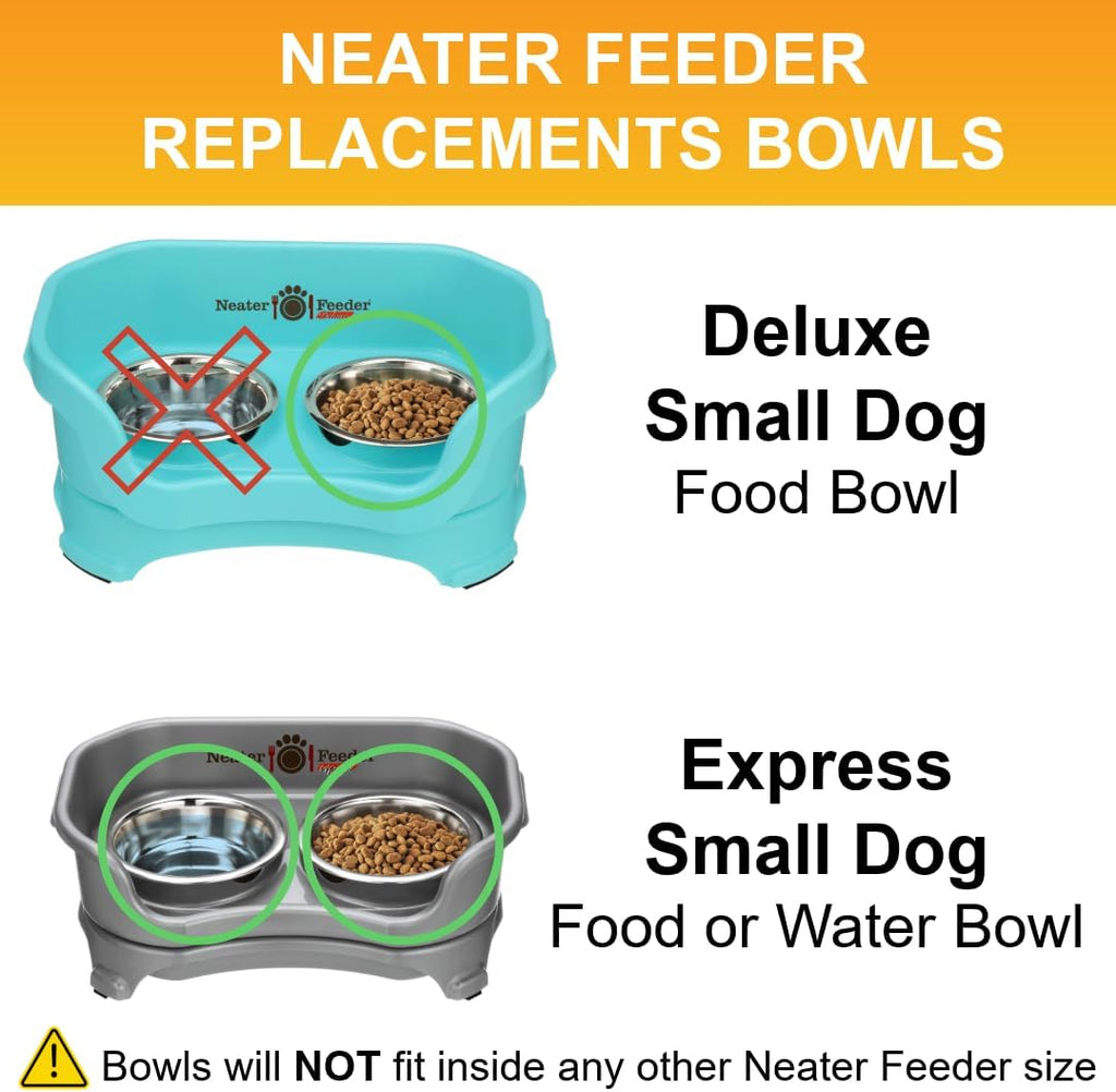 Neater Pet Brands 1.5 Cup (12 oz.) Stainless Steel Dog Bowls, Set of 2 Neater Feeder Replacement Bowls (Cat/Small Models), Dog Food Bowl & Water Bowl, Dishwasher Safe Metal Dish for Cats & Small Dogs 
