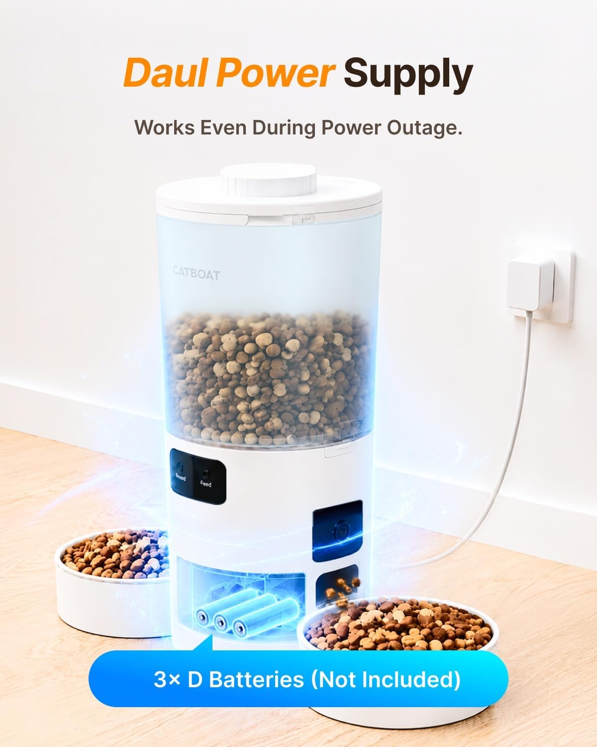 Dual-Camera Automatic Pet Feeder with 2 Bowls, 6L Smart Feeder for 2 Cats