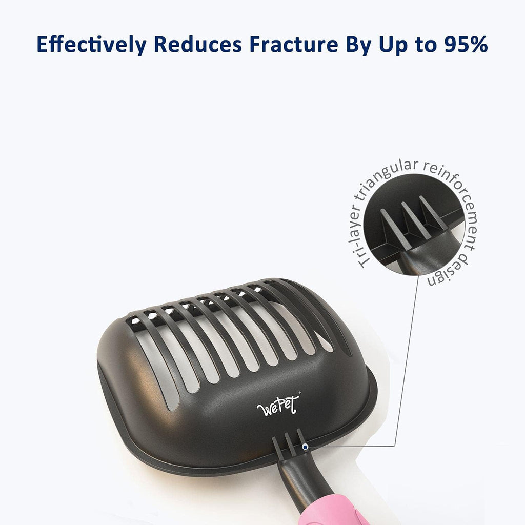 WePet Cat Litter Scoop, Non-Stick Plated Aluminum Alloy Sifter, Kitty Durable Metal Scooper, Deep Shovel, Long Handle, Kitten Pooper Lifter, Size Large, Coated Black Body with Pink Handle