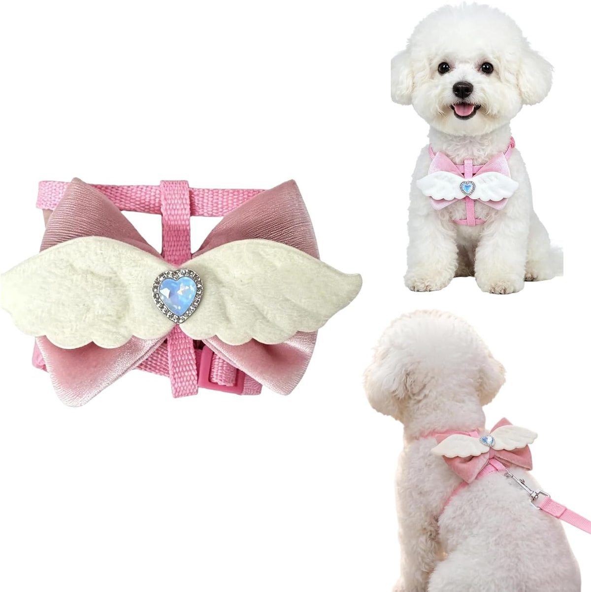 Pink Leash and Bow H-Shaped Design Harness for Small Cats Dogs, Proof Soft Adjustable Vest Easy Control Breathable Harnesses for Small Cats Dogs (Pink 2 S 2-7LBS)