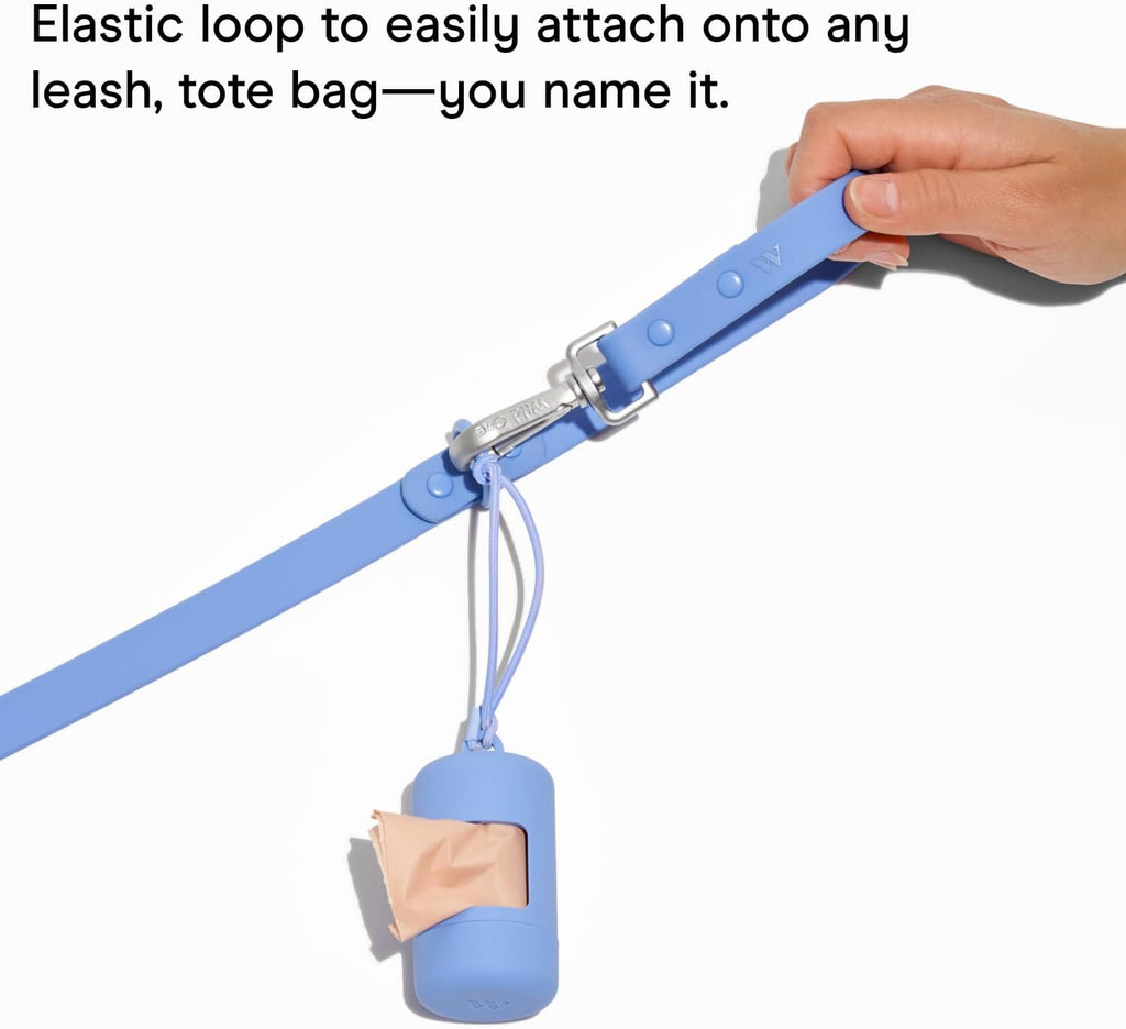 Wild One Dog Poop Bag Holder and Dispenser with Leash Attachment, Leak Proof, Easy Twist Top for Refills, Includes 1 Box Of Bags, Black