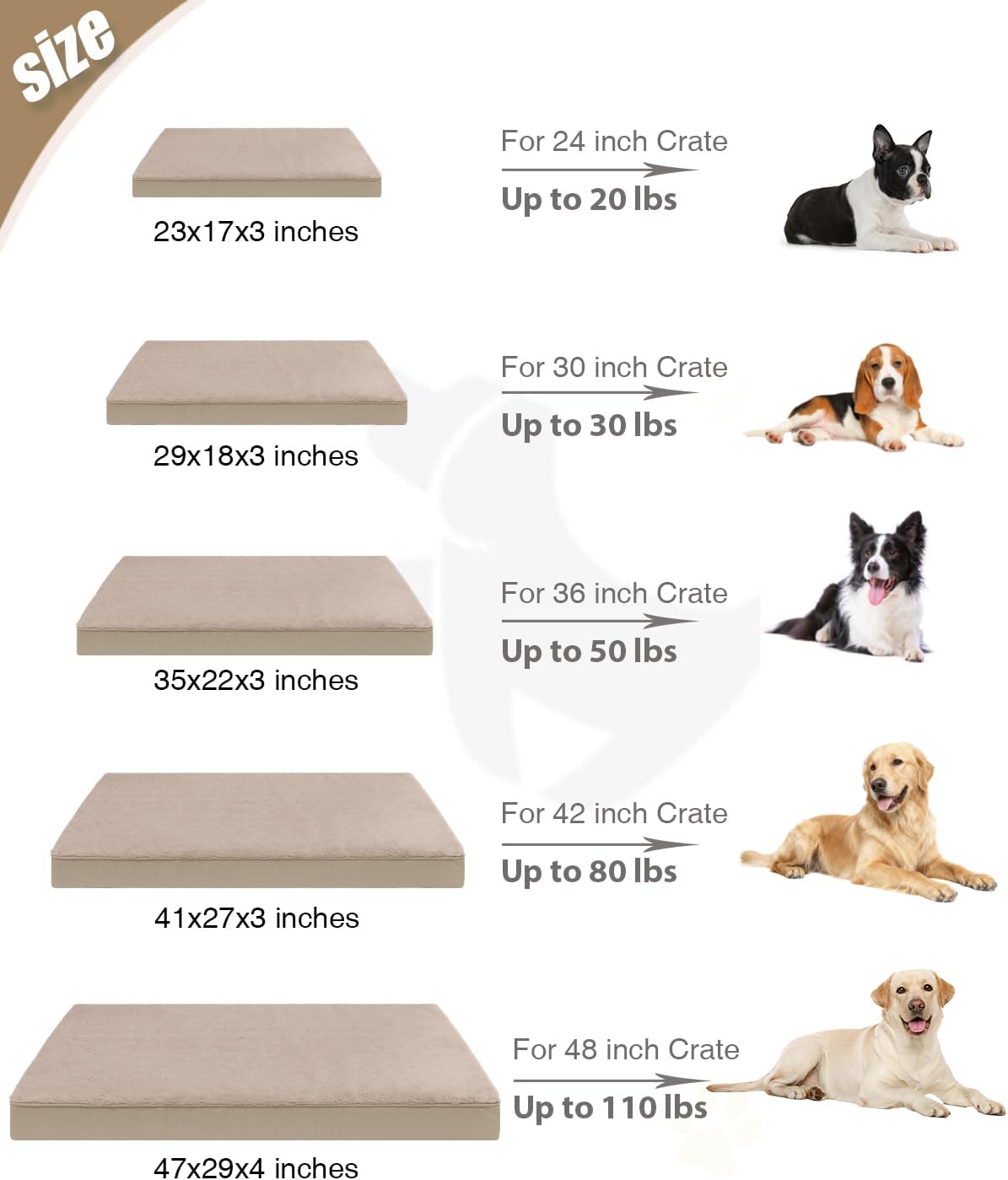 KSIIA Orthopedic Dog Bed for Medium Dogs with Waterproof Lining,Khaki,29x18