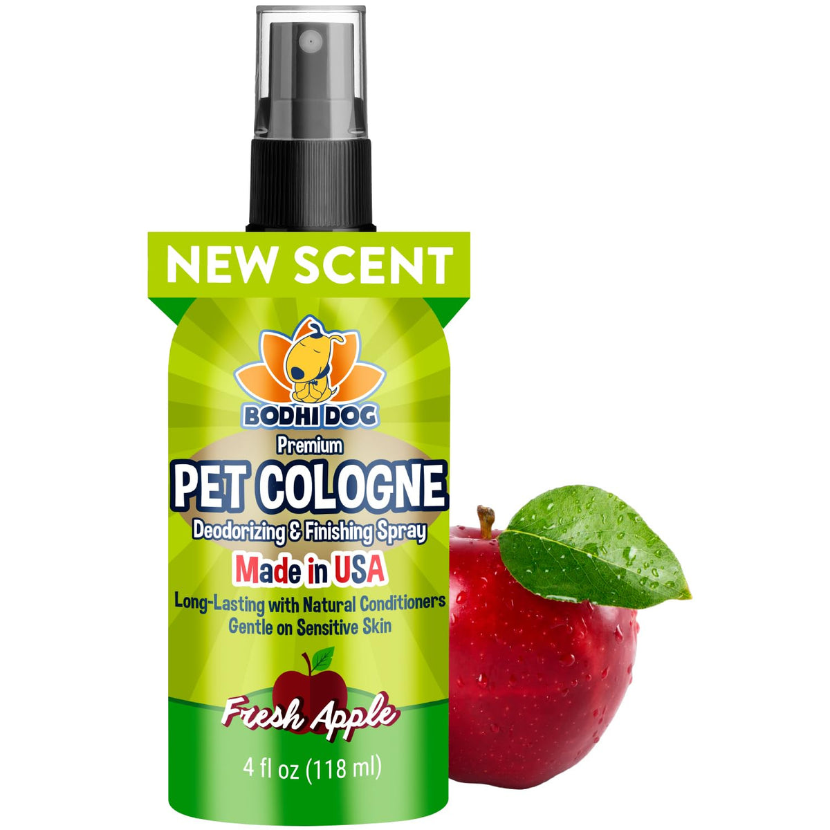 Bodhi Dog Premium Dog Cologne - Deodorizing Dog Perfume & Conditioner for Dogs & Cats - Natural Long Lasting Spray - Keeps Pets Fresh All Day - Gentle & Safe Formula, Made in USA (Fresh Apple 4 Fl Oz)