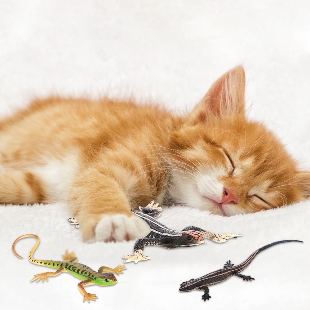 DONGKER 4 PCS Cat Lizard Toys,PVC Simulated Lizards Kitten Toys Bite Resistant for Kittens Adult Cats Over 6 Months Old Halloween Christmas