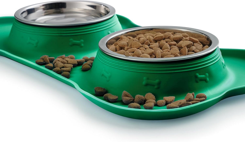 Hubulk Pet Dog Bowls 2 Stainless Steel Dog Bowl with No Spill Non-Skid Silicone Mat + Pet Food Scoop Water and Food Feeder Bowls for Feeding Small Medium Large Dogs Cats Puppies (X- L, Huntergreen) 