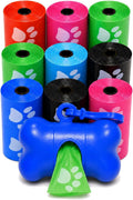 Downtown Pet Supply Poop Bags for Dogs with Dispenser, 180 Count - Leak-Proof Dog Waste Bags and Bone-Shaped Dog Poop Bags Holder for Leash - Rainbow with Paw Prints, 12.5" x 8.5"